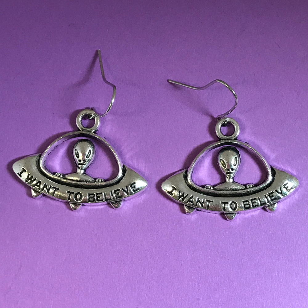 I Want to Believe Space Alien Silver Earrings